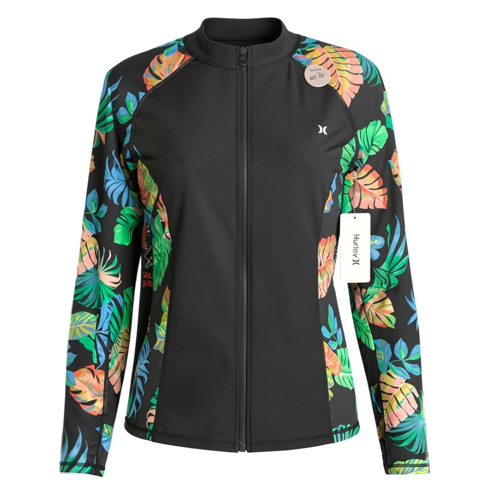 Hurley Tropical Full Zip Rash Guard Long Sleeve UPF 50+Swim Shirt Surf Top